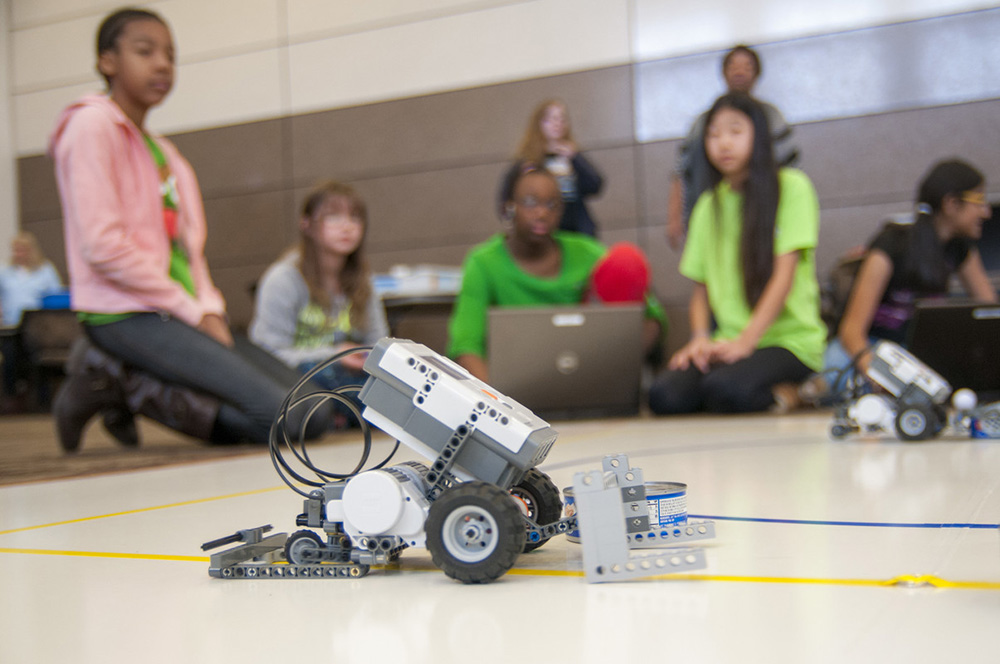Campers pilot their robot at All Girl Robotics Camp